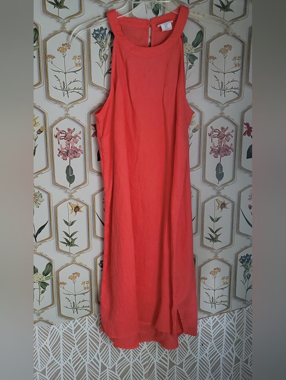 Sigrid Olsen Linen Medium Coral Sleeveless Mid Length Dress